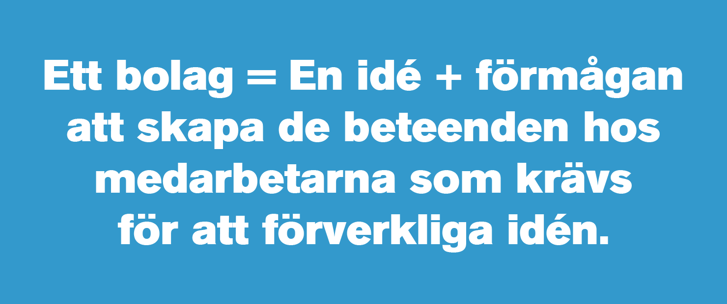 Ett bolag = En idé + förmågan att skapa de beteenden hos medarbetarna som förverkligar idén.